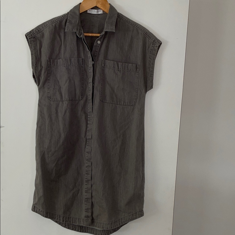 Everlane Boxy Gray Short Sleeve Button-up Shirt Dress Size S